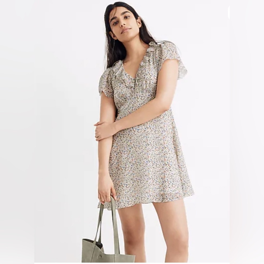 Madewell Floral Midi Dress in Cream and Blue